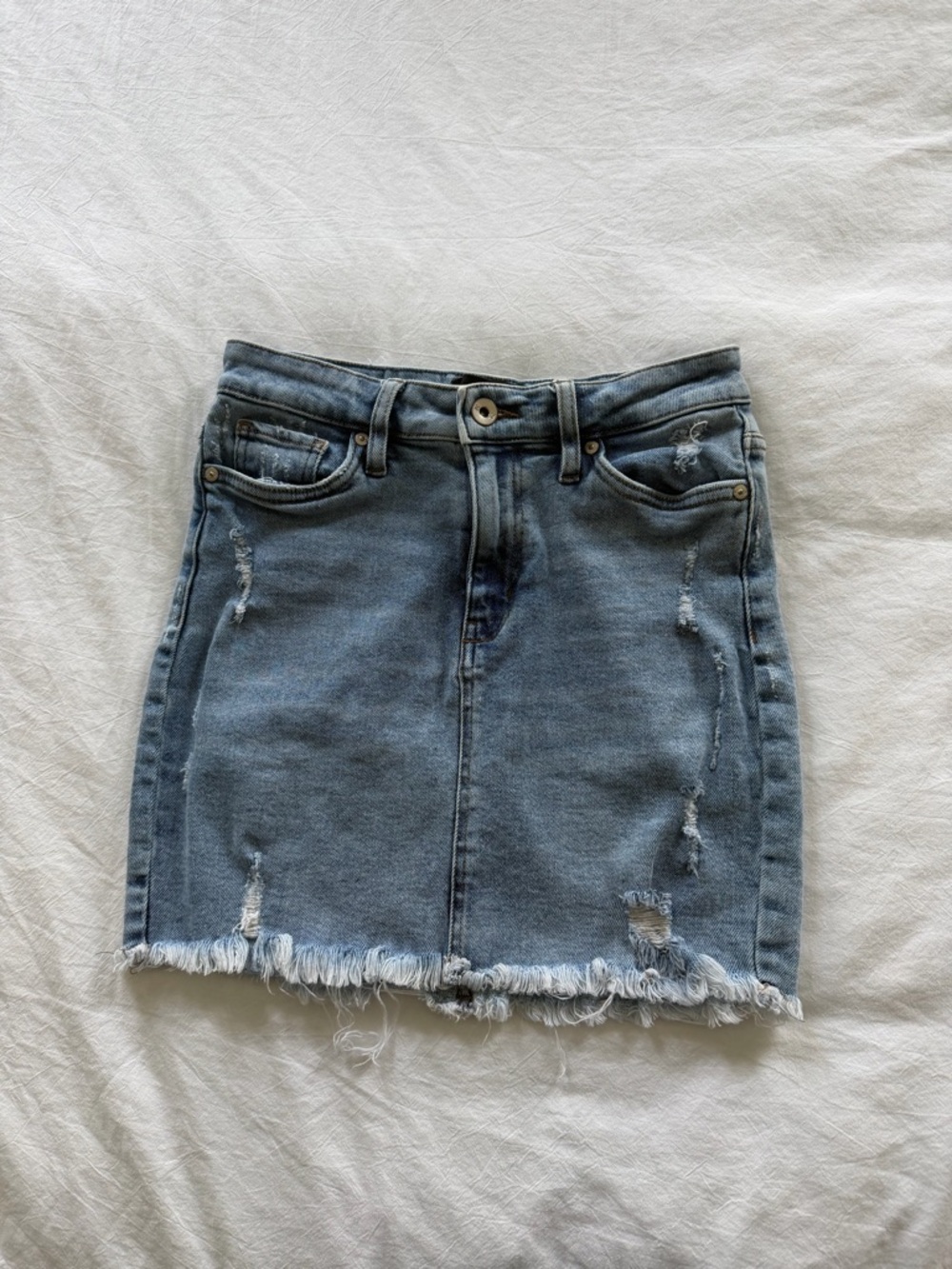 Kendall & Kylie Light Blue Distressed Denim Mini Skirt